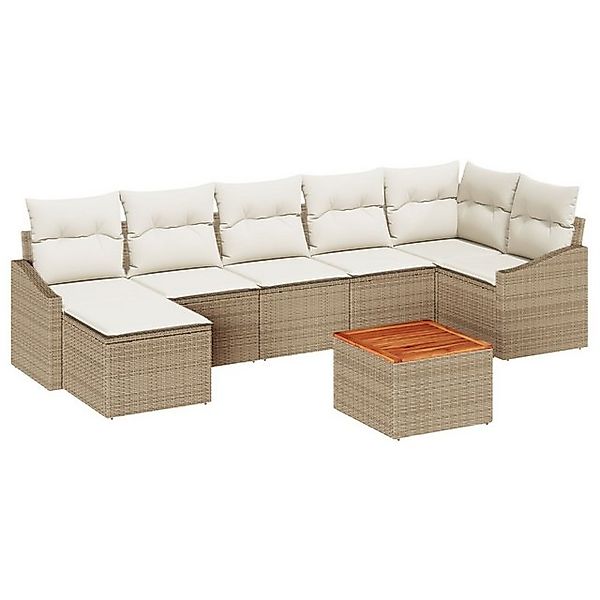 vidaXL Loungesofa 8-tlg. Garten-Sofagarnitur mit Kissen Beige Poly Rattan, günstig online kaufen