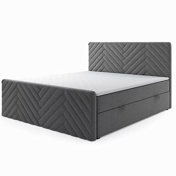 M-Punkt24 Boxspringbett Manila mit Fußteil Grau Schwarz (Grau, 180 x 200 cm günstig online kaufen