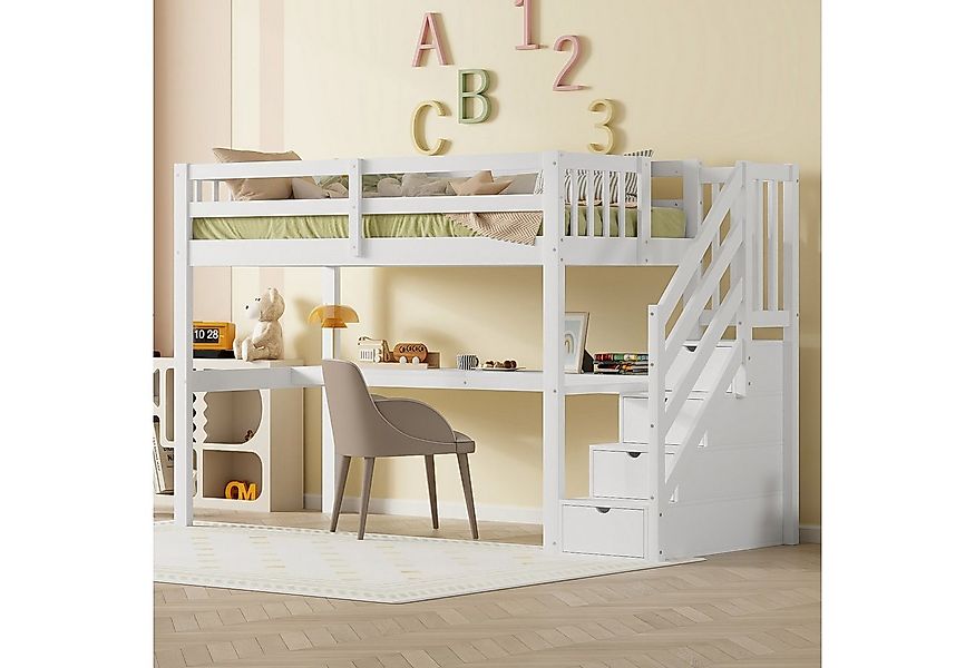 Flieks Hochbett Massivholz Etagenbett Kinderbett 90×200cm mit Treppe und Sc günstig online kaufen