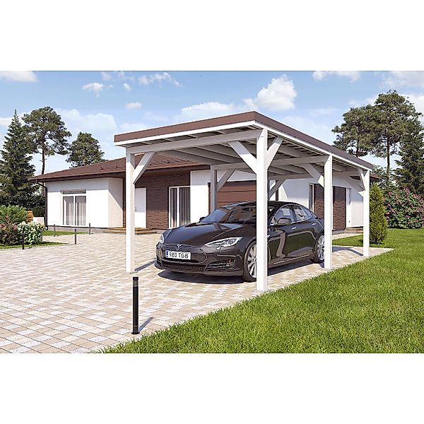Holzbrüder Carport Ralf 18m² Reinweiß-Dunkelbraun günstig online kaufen