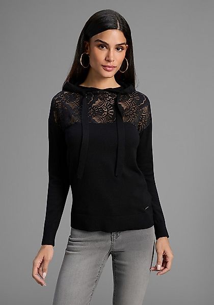 Laura Scott Kapuzenpullover kuscheliger Winterstrick mit femininem Spitzene günstig online kaufen