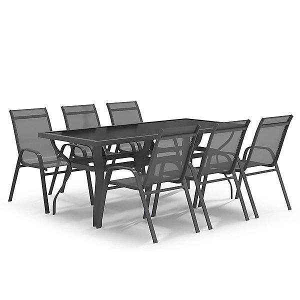 vidaXL 7-Tlg Garten-Essgruppe Grau und Schwarz 3095988 günstig online kaufen