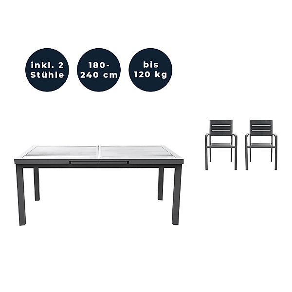 Home Deluxe Gartenmöbel-Set Calido Madera 3-tlg. Anthrazit mit Ausziehtisch günstig online kaufen