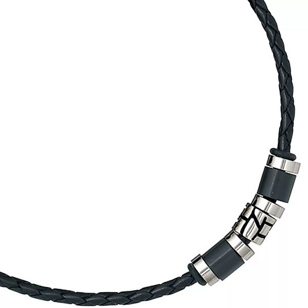 SIGO Collier Halskette Leder schwarz mit Edelstahl 45 cm Kette Lederkette günstig online kaufen
