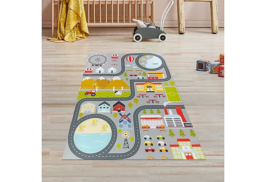 TeppichHome24 Kinderteppich Kinderzimmerteppich rutschsicher mit Städtemust günstig online kaufen