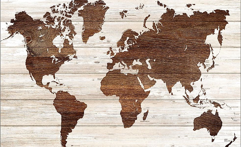 Kunstleinwand  "Worldmap On Wood" - braun - 80 cm - 60 cm - 2 cm - Dekorati günstig online kaufen