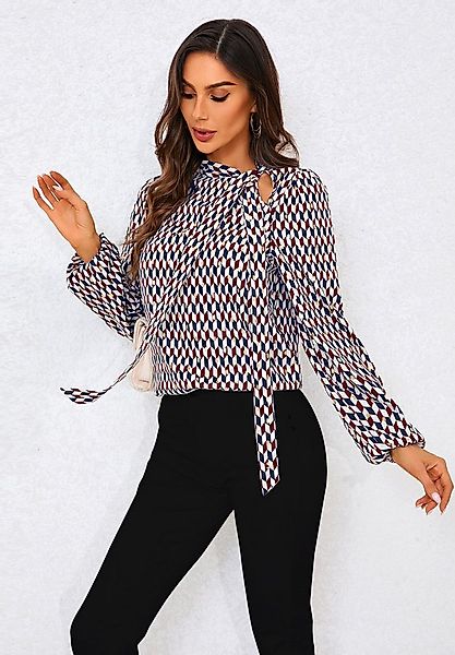 FS Collection Langarmbluse Damen Bluse - Blusenoberteil mit Geoprint und se günstig online kaufen