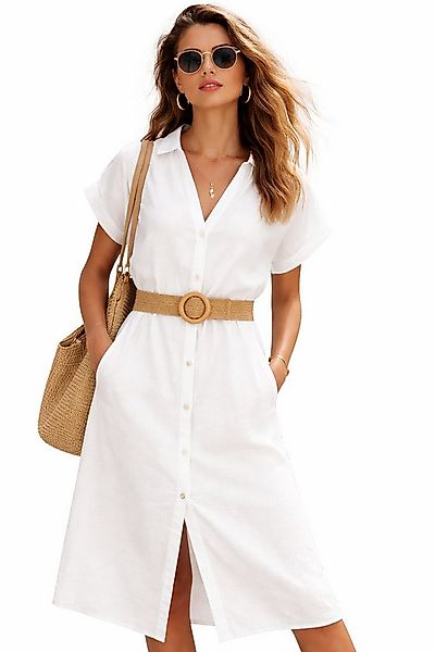 Eight2Nine Sommerkleid Leinenkleid Damen atmungsaktiv V-Ausschnitt Hemdblus günstig online kaufen