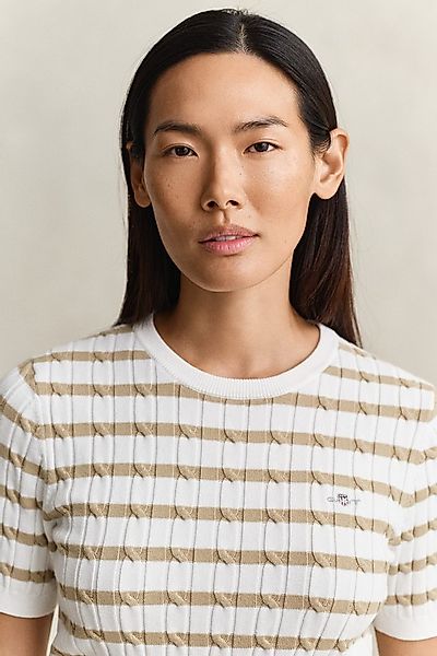 Gant Kurzarmpullover STRETCH COTTON CABLE STRIPE SS Gestreifter Zopfstrick, günstig online kaufen