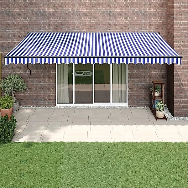 furnicato Markise Einziehbar Blau und Weiß 5x3 m Stoff und Aluminium günstig online kaufen