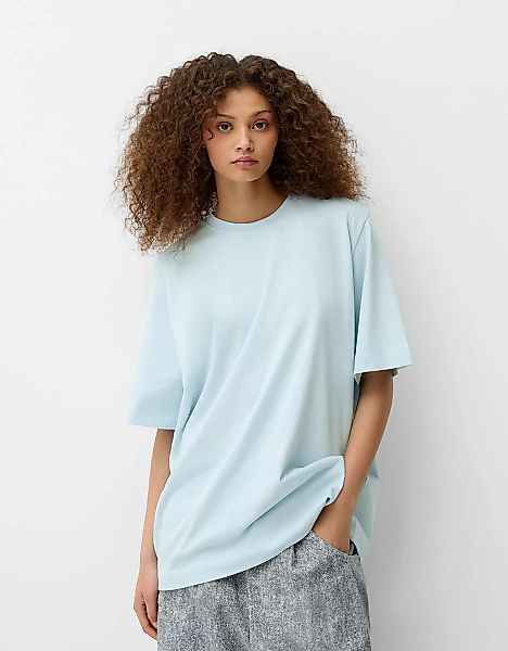 Bershka Kurzärmeliges Oversize-Shirt Damen M Blau günstig online kaufen