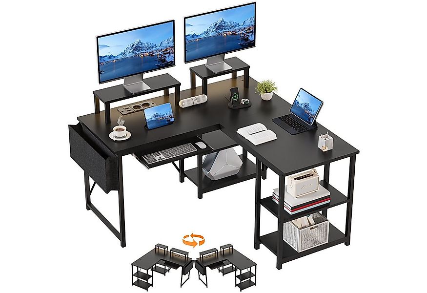 Furnicopia Eckschreibtisch 140 * 120cm Schreibtisch mit LED und USB L-förmi günstig online kaufen