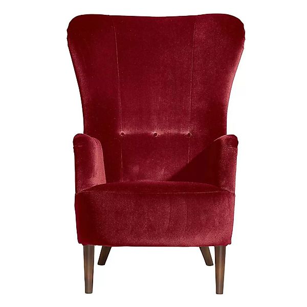 Ohren Sessel hohe Lehne in Rot und Nussbaumfarben Samtvelours günstig online kaufen