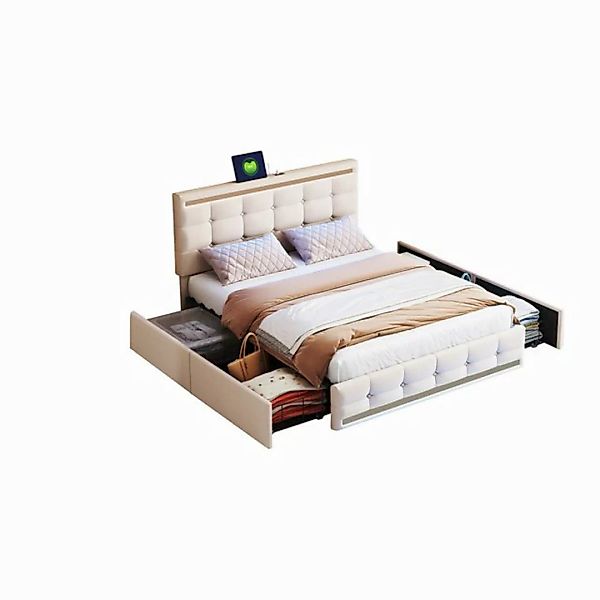 OKWISH Polsterbett Doppelbett (140 * 200 ohne Matratze, Gepolstertes LED-Be günstig online kaufen