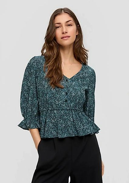 QS Langarmbluse Bluse mit All-over-Muster Gummizug, Logo, Volants günstig online kaufen