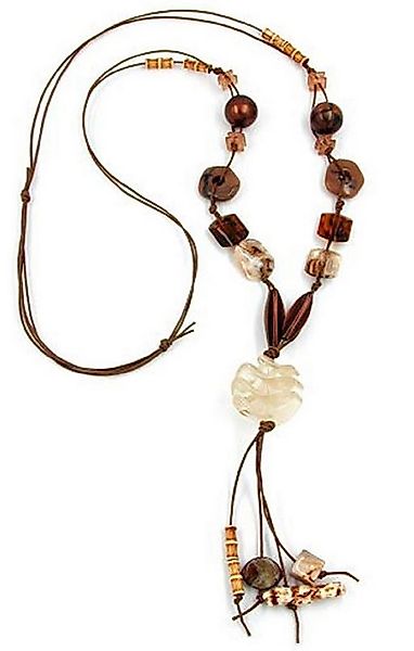 unbespielt Collier Kette Kunststoffperlen Spiralperle in braun-beige Tönen günstig online kaufen