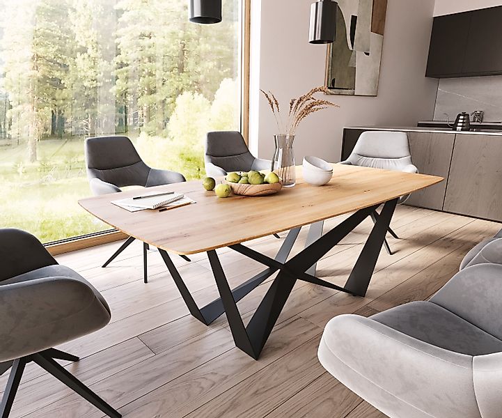 Esstisch Edge Boot 200x100x2,5-3 Eiche Natur Spider Flachstahl Schwarz Schw günstig online kaufen