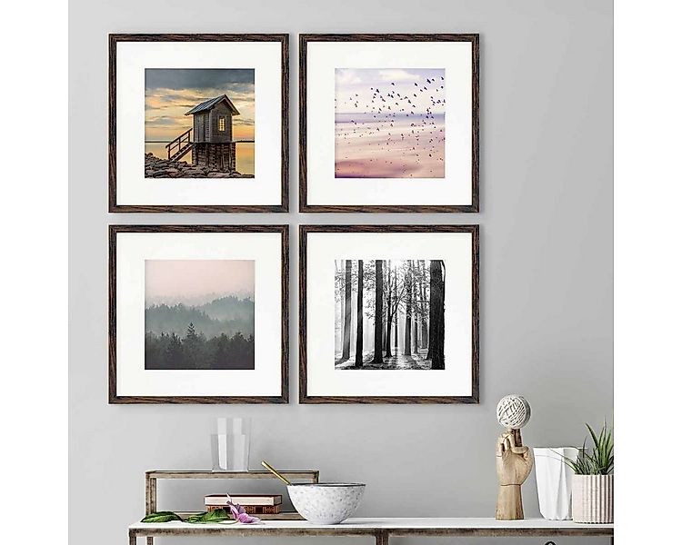 PHOTOLINI Bilderrahmen 4er Set 30x30 cm Modern Schmal mit Passepartout günstig online kaufen