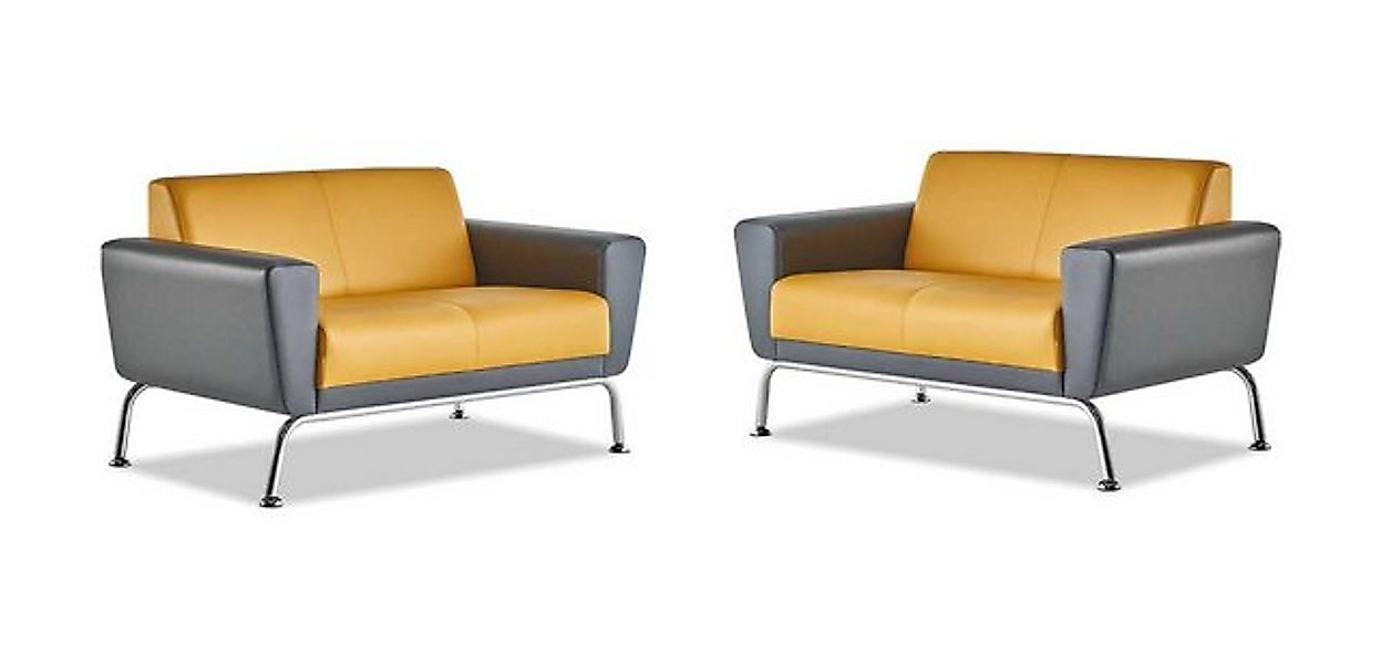 JVmoebel 2-Sitzer Ledersofas Sofa-Set 2-Sitzer Gelb Grau Edelstahl Modern C günstig online kaufen