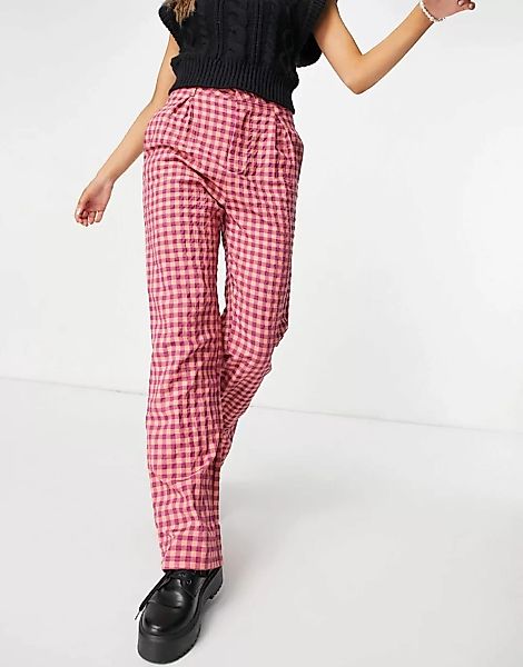 Daisy Street – Weit geschnittene Hose mit hohem Bund und Vintage-Karomuster günstig online kaufen