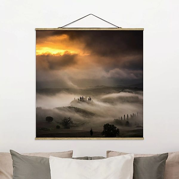 Stoffbild Landschaft mit Posterleisten - Quadrat Nebelwellen günstig online kaufen