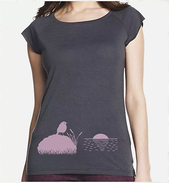 Vogel Bei Sonnenuntergang / Grau / Bambus T-shirt günstig online kaufen