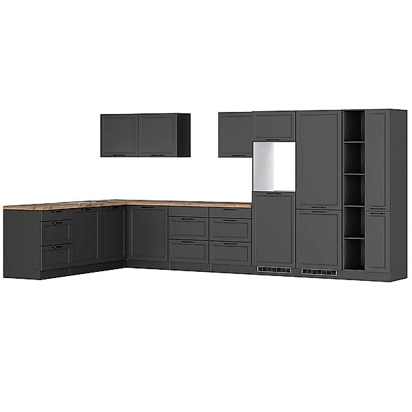 Winkelküche 420/240 cm in grau, Arbeitsplatte in Eiche, MONTERREY-03 günstig online kaufen