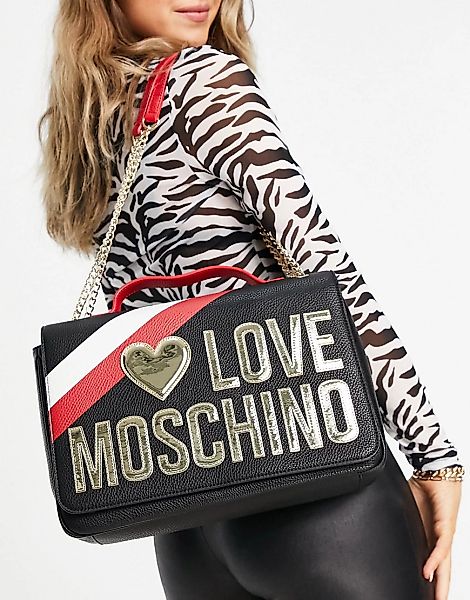 Love Moschino – Schultertasche mit Kette in Schwarz günstig online kaufen