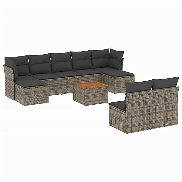 vidaXL 10-tlg Garten-Sofagarnitur mit Kissen Grau Poly Rattan Modell 51 günstig online kaufen