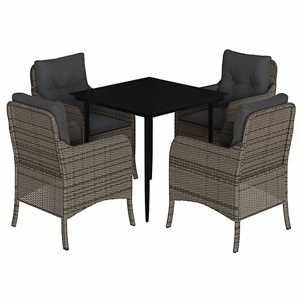 vidaXL 5-Tlg Garten-Essgruppe mit Kissen Grau Poly Rattan 3211949 günstig online kaufen