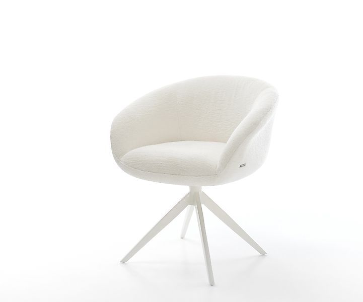 Drehstuhl Vinka-Flex mit Armlehnen Bouclé Soft Beige Kreuzgestell breit Wei günstig online kaufen
