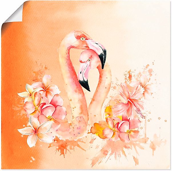 Artland Wandbild "Orange Flamingo in Love- Illustration", Vögel, (1 St.), a günstig online kaufen