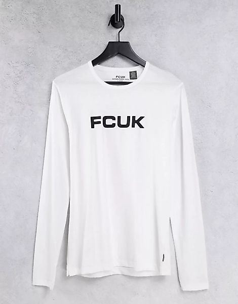 FCUK – Langärmliges Oberteil in Weiß mit Logo günstig online kaufen