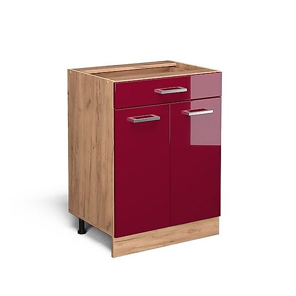 Vicco Küchenunterschrank R-Line Bordeaux Hochglanz/Goldkraft Eiche 60 cm mi günstig online kaufen