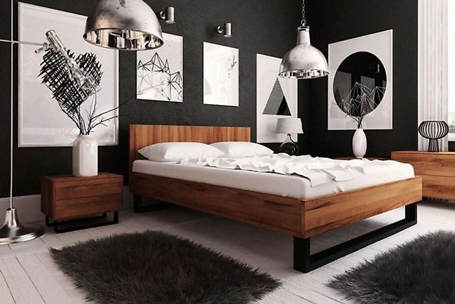 Natur24 Einzelbett Bett Leeds Kernbuche massiv 140x200cm mit Holzkopfteil u günstig online kaufen