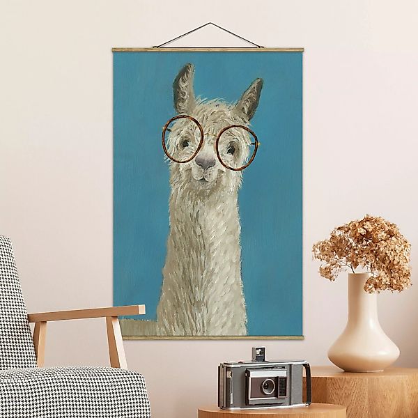 Stoffbild Tiere mit Posterleisten - Hochformat Lama mit Brille I günstig online kaufen