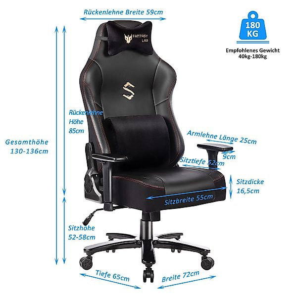 FANTASYLAB Gaming-Stuhl Massage, 180KG Belastbarkeit, 55x52cm günstig online kaufen