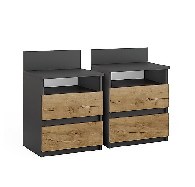 Vicco Nachtschrank Monty, Anthrazit/Goldkraft Eiche, 2er Set günstig online kaufen
