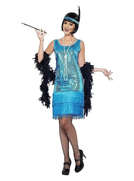 Smiffys Kostüm Türkises Flapper 20er Jahre Kleid, Hellblaues Abendkleid für günstig online kaufen