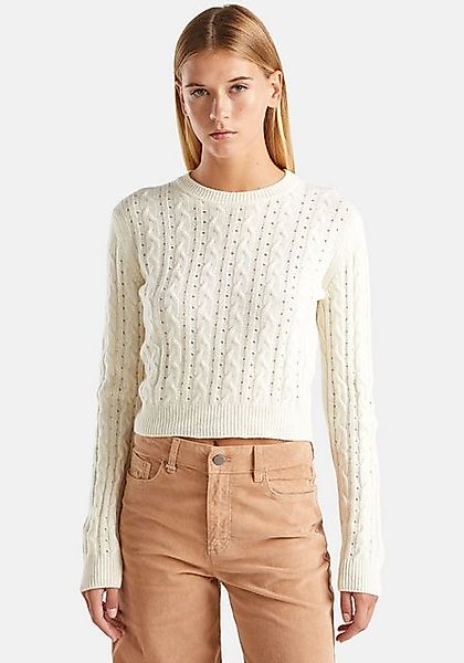 United Colors of Benetton Rundhalspullover Cropped-Form, mit Zopf-und Lochm günstig online kaufen