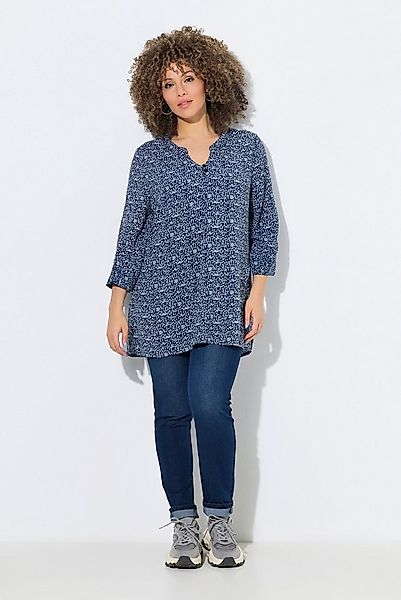 Ulla Popken Tunika Tunika gemustert Tunika-Ausschnitt Halbarm günstig online kaufen