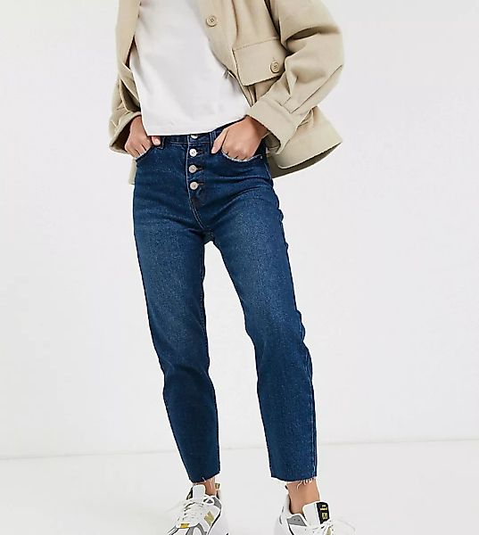 Only Petite – Jeans mit geradem Bein und Knöpfen in Blau günstig online kaufen