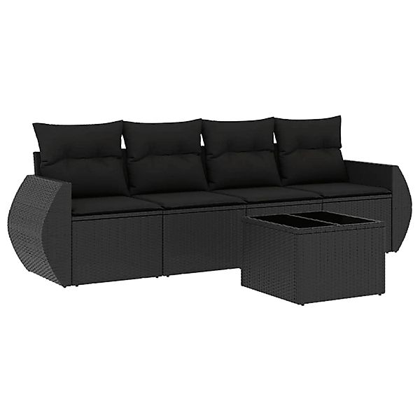 vidaXL 5-tlg Garten-Sofagarnitur mit Kissen Schwarz Poly Rattan Modell 55 günstig online kaufen