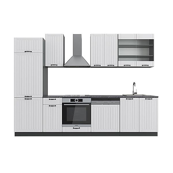 Vicco Fame-Line Küchenzeile Weiß Landhaus/Anthrazit 300 cm AP Anthrazit günstig online kaufen