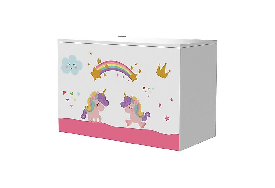 en.casa Spielzeugtruhe, »Oleiros« Einhorn-Motiv 40 x 60 x 30 cm Weiß/Rosa/L günstig online kaufen