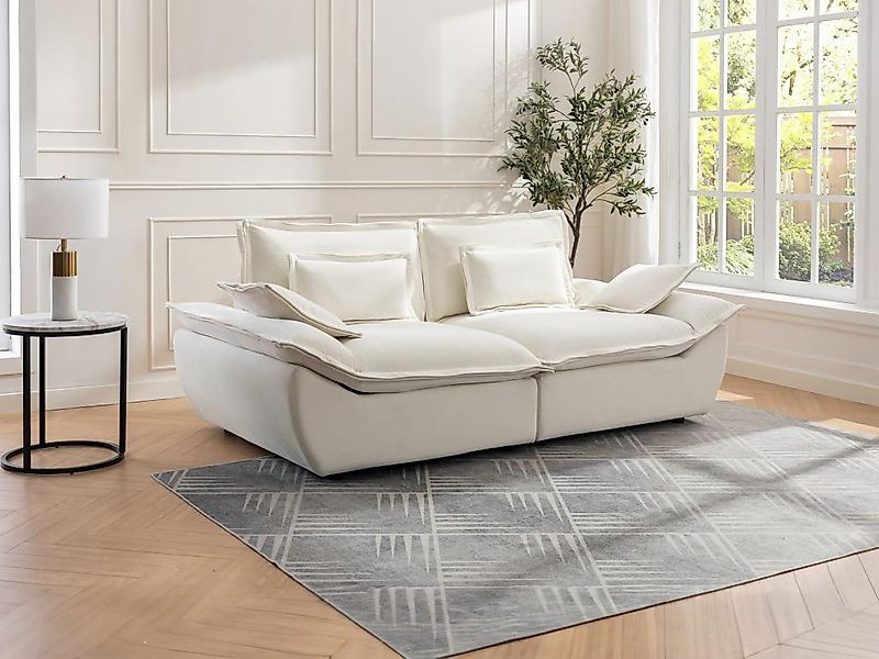 Sofa 3-Sitzer - melierter Stoff - Elfenbein - NARANGO günstig online kaufen