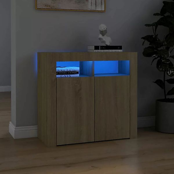 Sideboard Mit Led-leuchten Sonoma-eiche 80x35x75 Cm günstig online kaufen