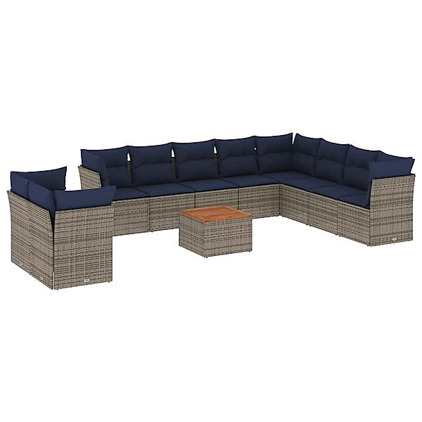 vidaXL 11-Tlg Garten-Sofagarnitur mit Kissen Grau Poly Rattan 3256054 günstig online kaufen