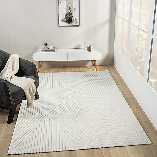 Vimoda Teppich Wohnzimmer Kurzflor Creme, Teppich günstig online kaufen