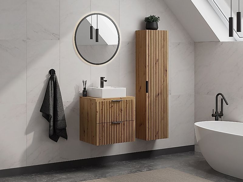 Waschbeckenunterschrank hängend mit Ablagen & Aufsatzwaschbecken quadratisc günstig online kaufen